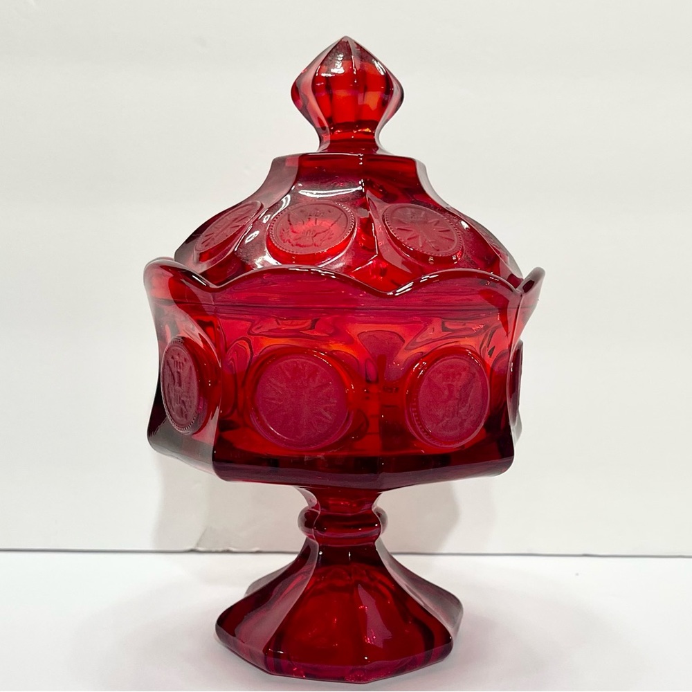 Fostoria Elegant Ruby Red Glass Candy Dish With Lid Coin